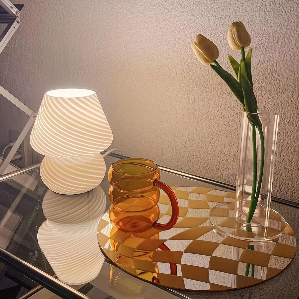 Murano Style Glass Mushroom Lamp