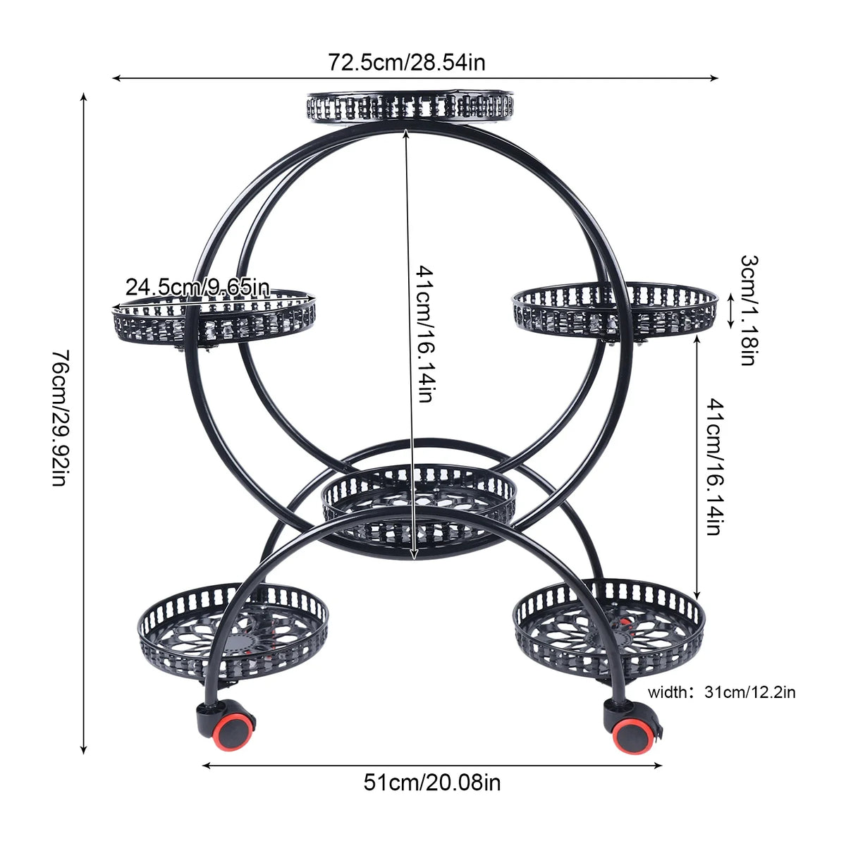 6-Tier Metal Plant Stand with Wheels