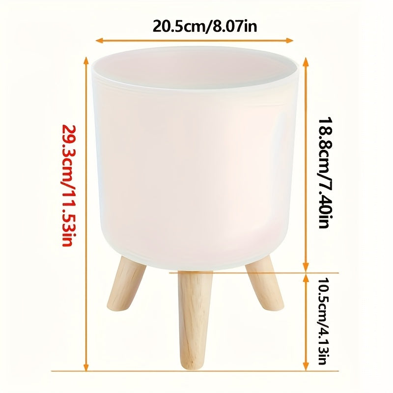 Round Planter Pot with Wooden Legs