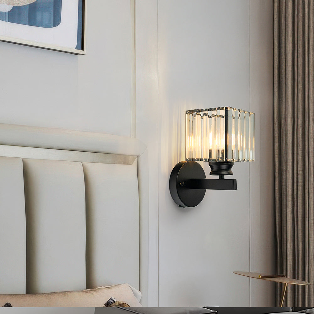 Crystal Glass & Iron Wall Sconce