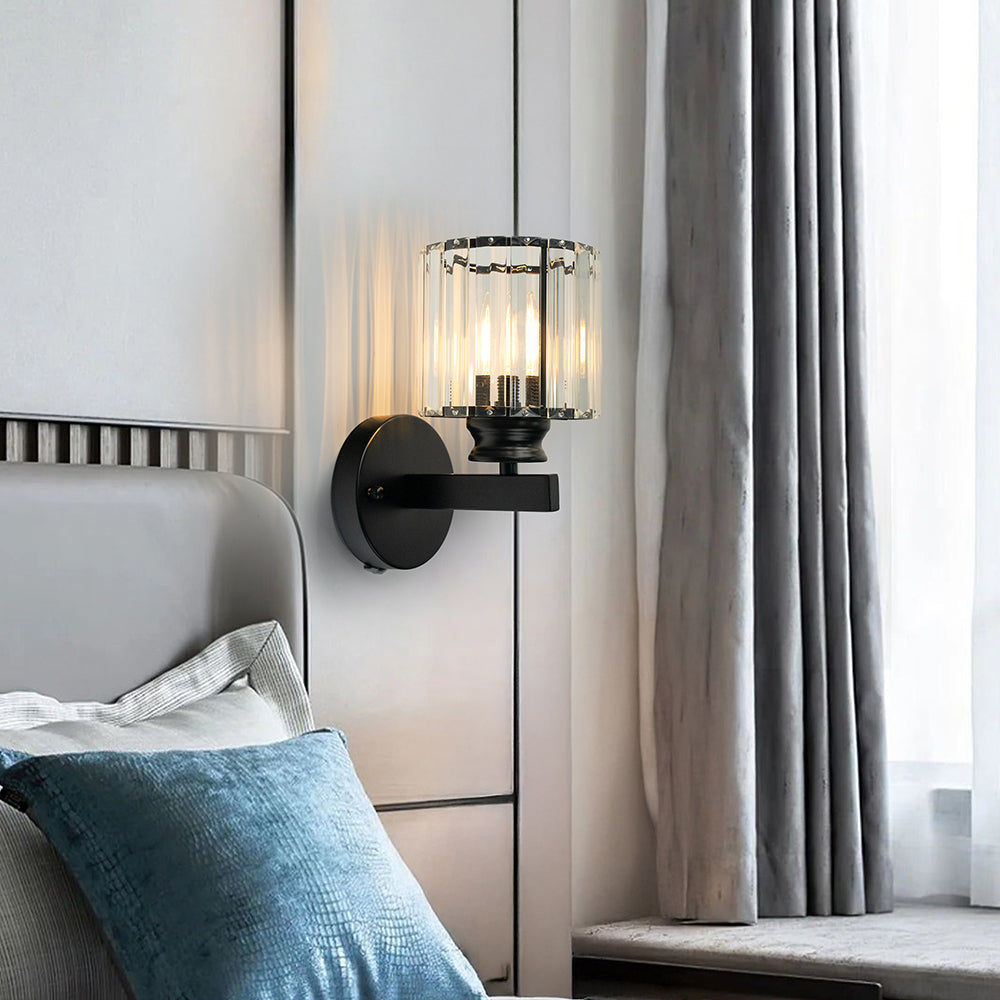 Crystal Glass & Iron Wall Sconce