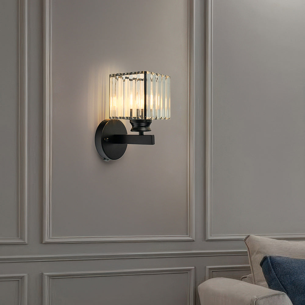Crystal Glass & Iron Wall Sconce
