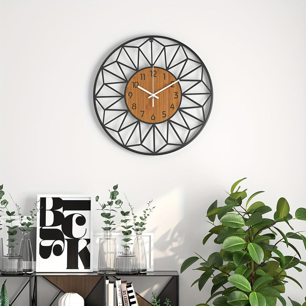 Wood Grain Metal Wall Clock