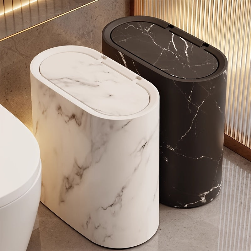 Marble Pattern Lidded Bathroom Bin