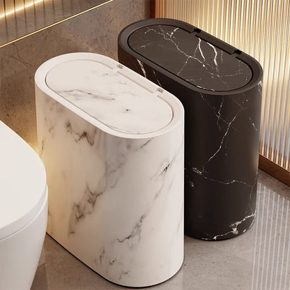 Marble Pattern Lidded Bathroom Bin