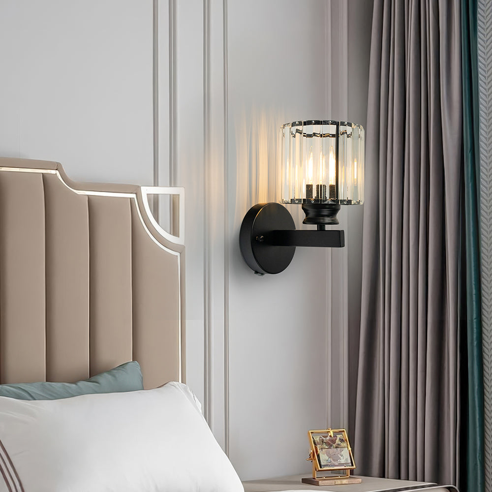 Crystal Glass & Iron Wall Sconce