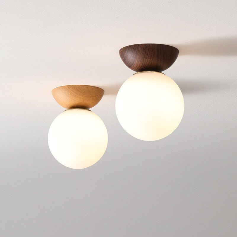 Japanese Wood & Glass Ceiling Light