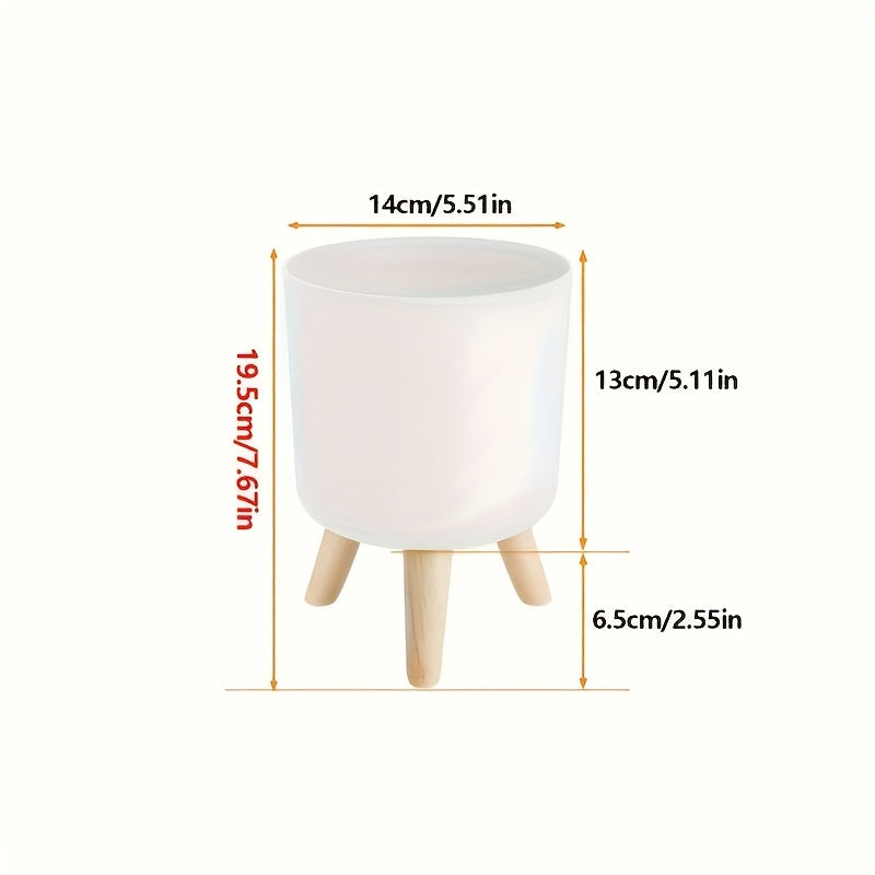 Round Planter Pot with Wooden Legs