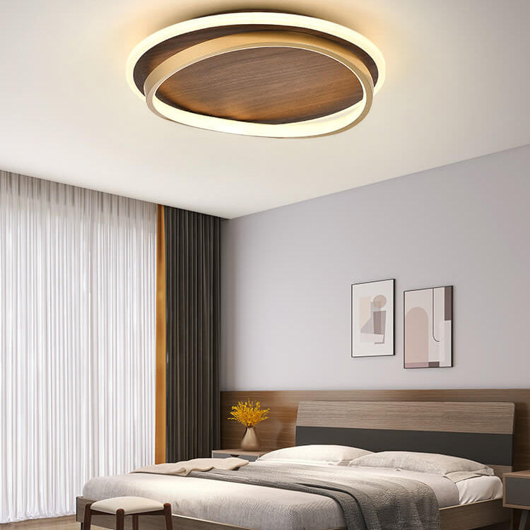 Walnut & Gold Round Ceiling Lamp