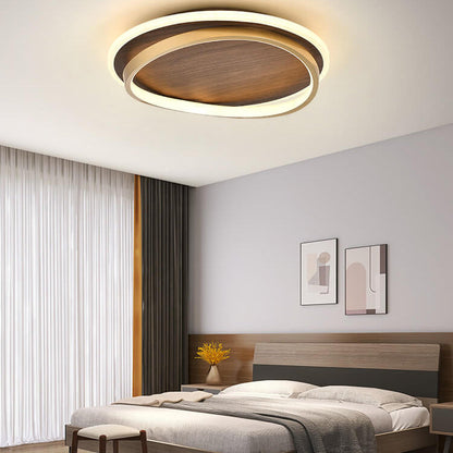 Walnut & Gold Round Ceiling Lamp