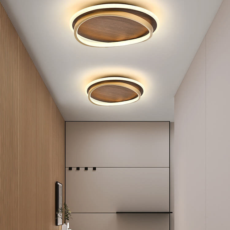 Walnut & Gold Round Ceiling Lamp