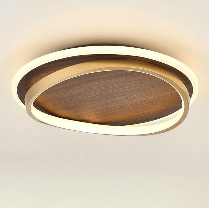 Walnut & Gold Round Ceiling Lamp