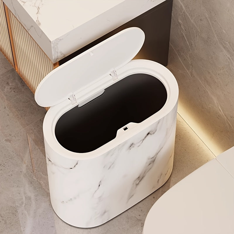 Marble Pattern Lidded Bathroom Bin