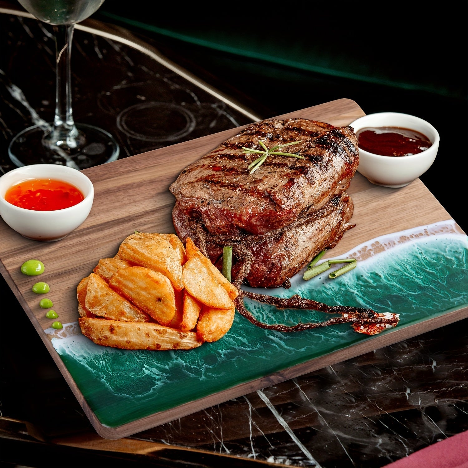 Wave Resin Acacia Wood Serving Board