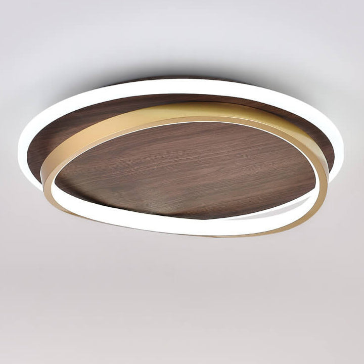 Walnut & Gold Round Ceiling Lamp