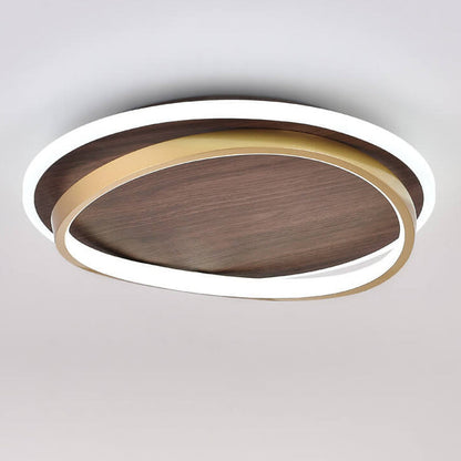 Walnut & Gold Round Ceiling Lamp