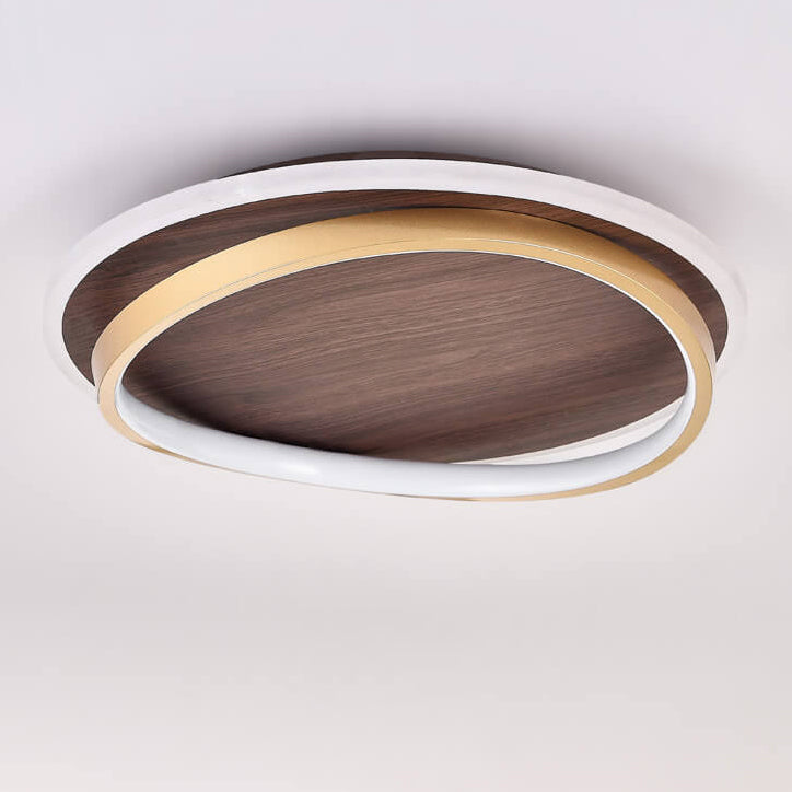 Walnut & Gold Round Ceiling Lamp