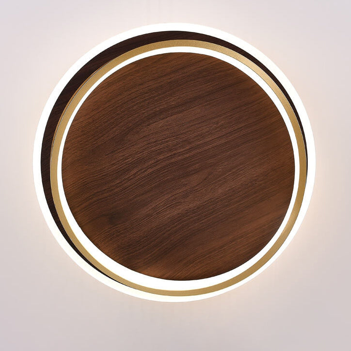 Walnut & Gold Round Ceiling Lamp