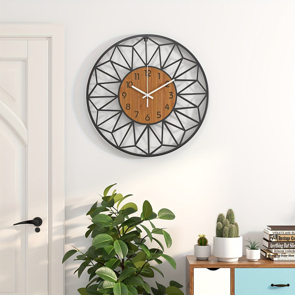 Wood Grain Metal Wall Clock