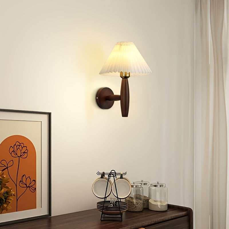 Pleated Shade Wooden Wall Sconce