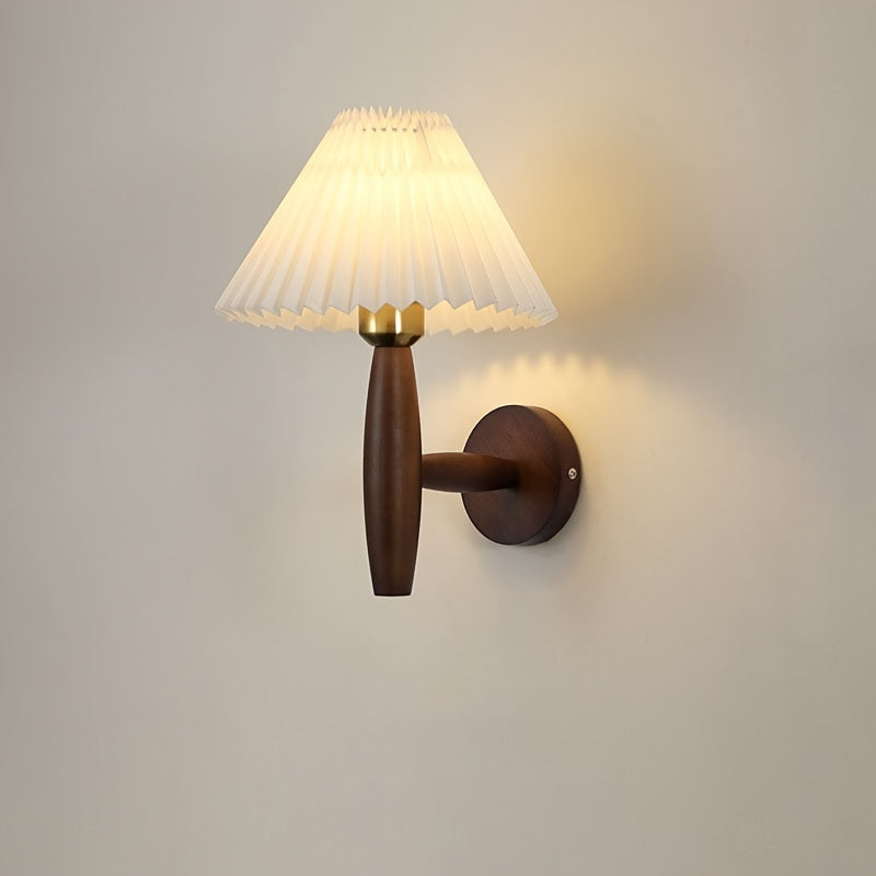 Pleated Shade Wooden Wall Sconce