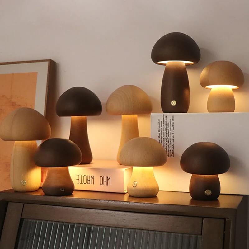 Portobello Wooden Mushroom Night Light