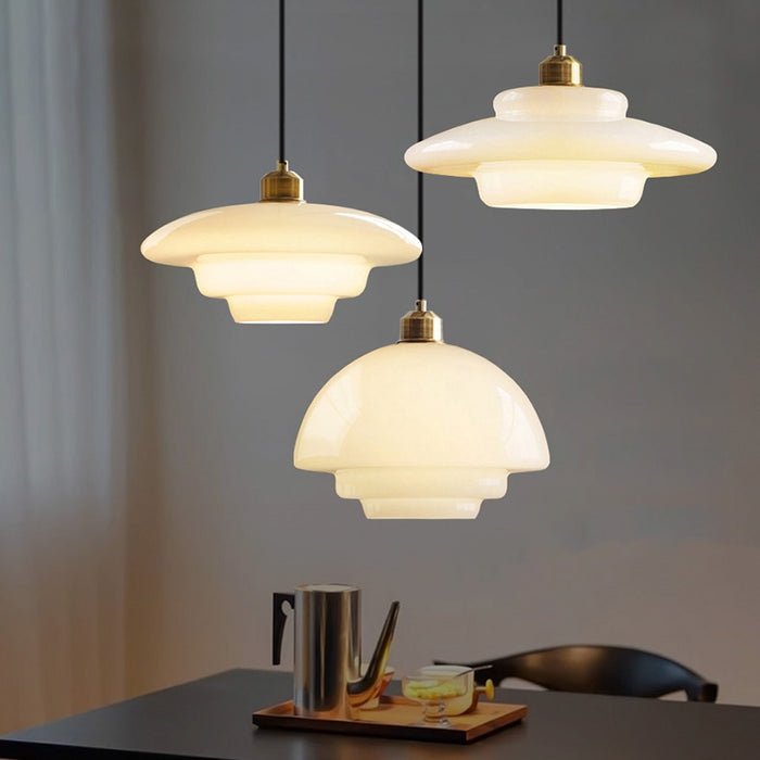 White Glass Mid-Century Pendant