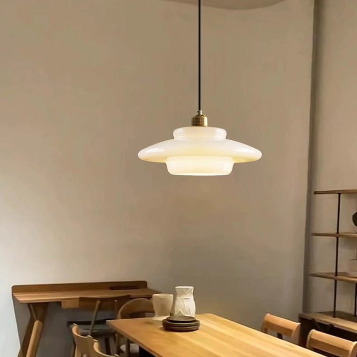 White Glass Mid-Century Pendant