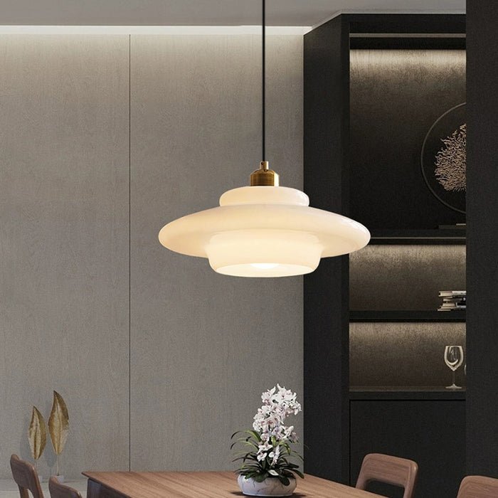 White Glass Mid-Century Pendant