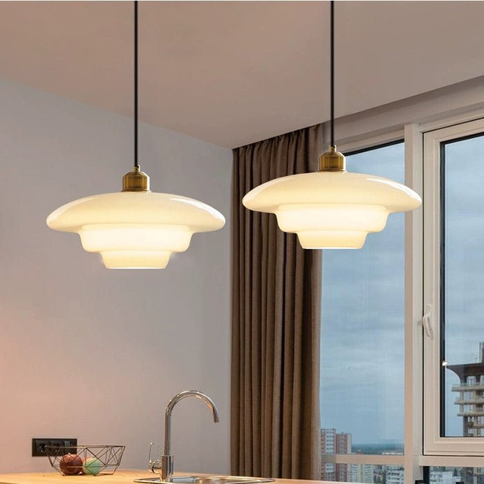 White Glass Mid-Century Pendant