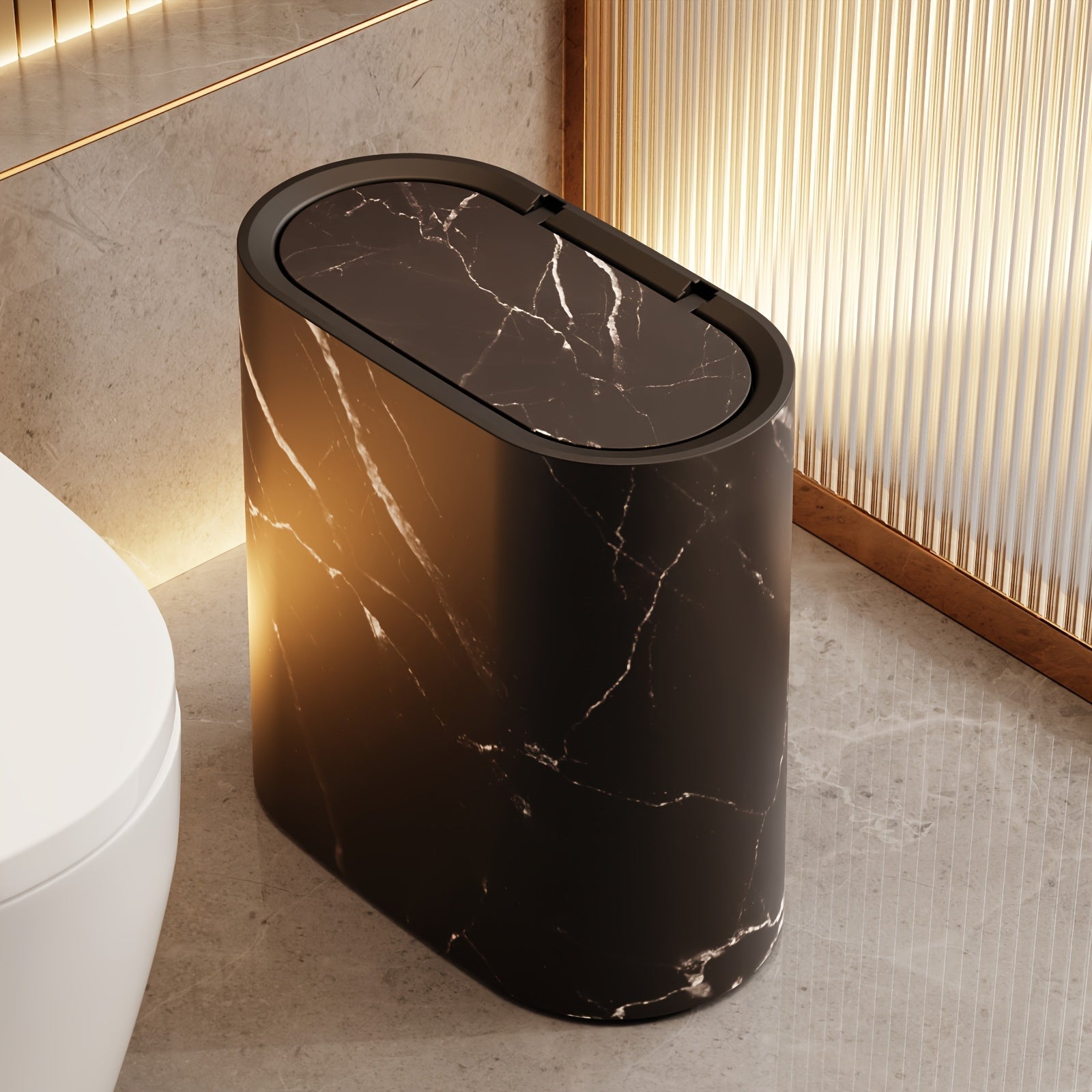Marble Pattern Lidded Bathroom Bin
