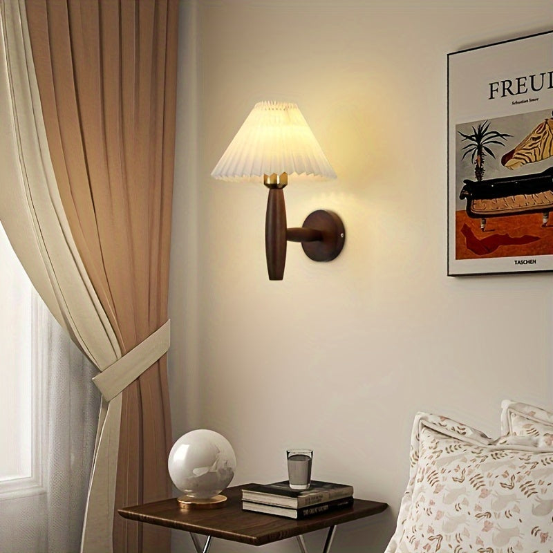 Pleated Shade Wooden Wall Sconce