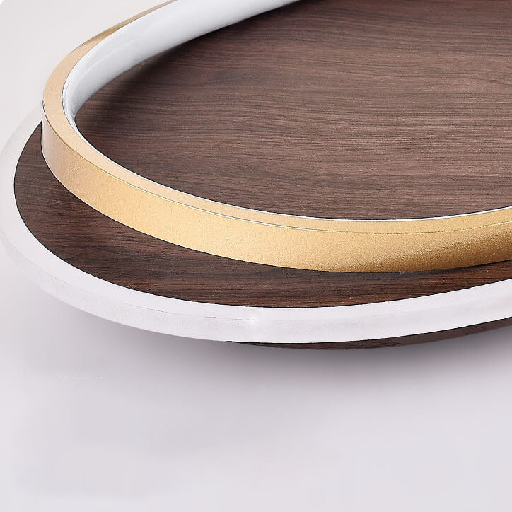 Walnut & Gold Round Ceiling Lamp