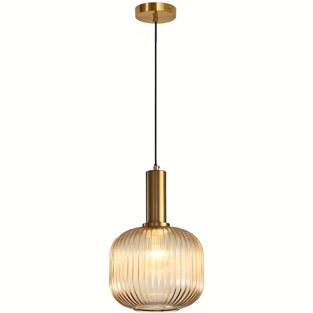 Ribbed Glass & Brass Pendant