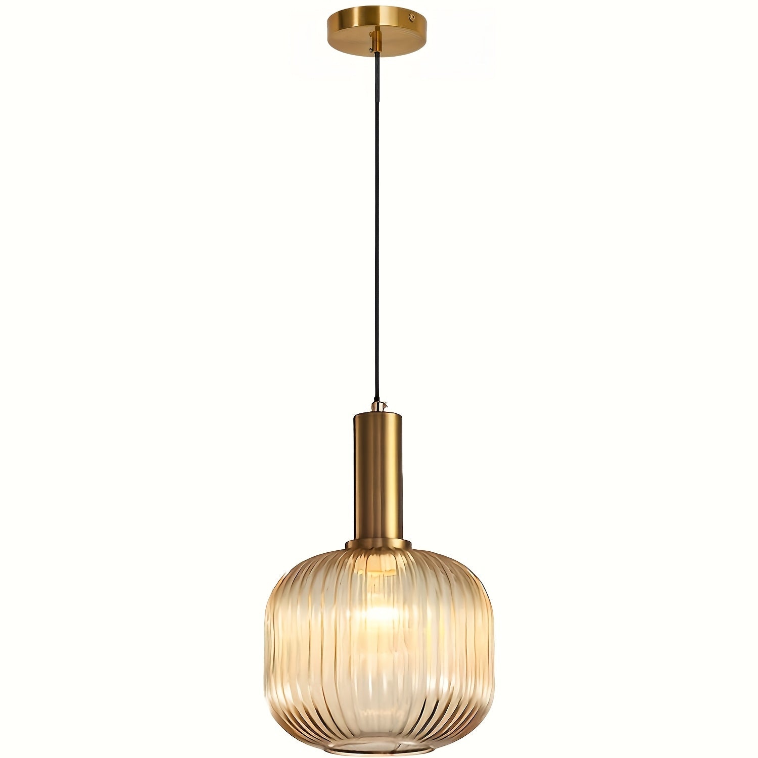 Ribbed Glass & Brass Pendant