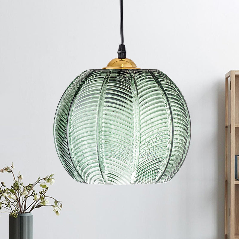 Green Ribbed Glass Pendant Lamp