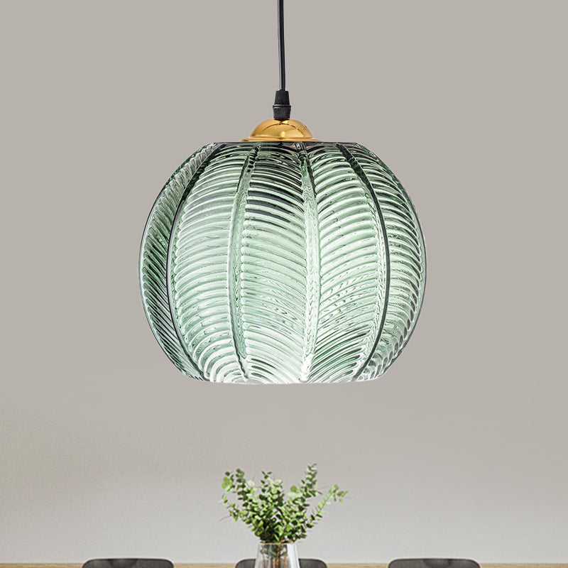 Green Ribbed Glass Pendant Lamp