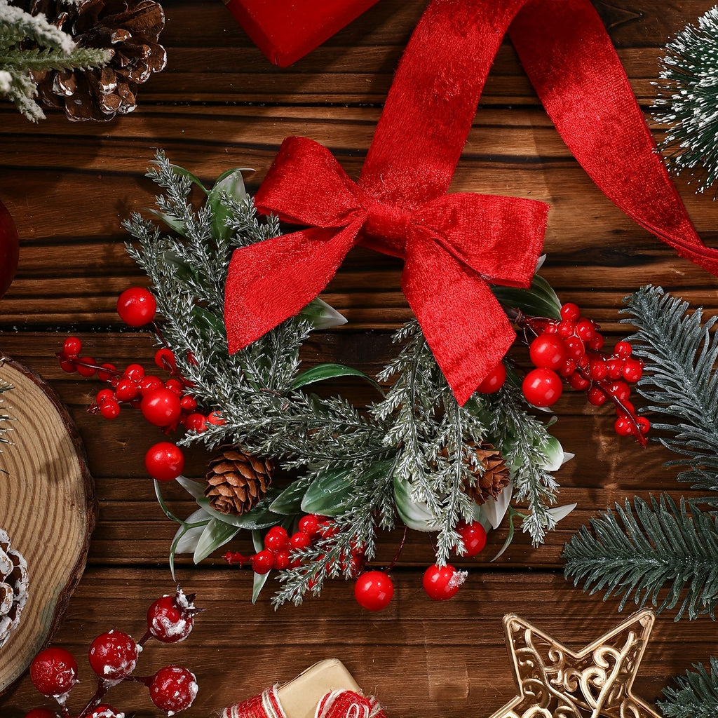 Red Bow Pinecone Christmas Wreath