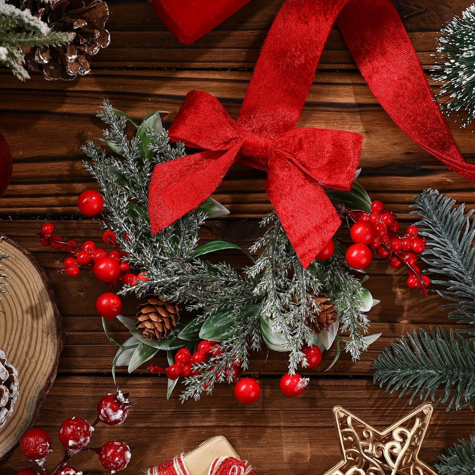 Red Bow Pinecone Christmas Wreath