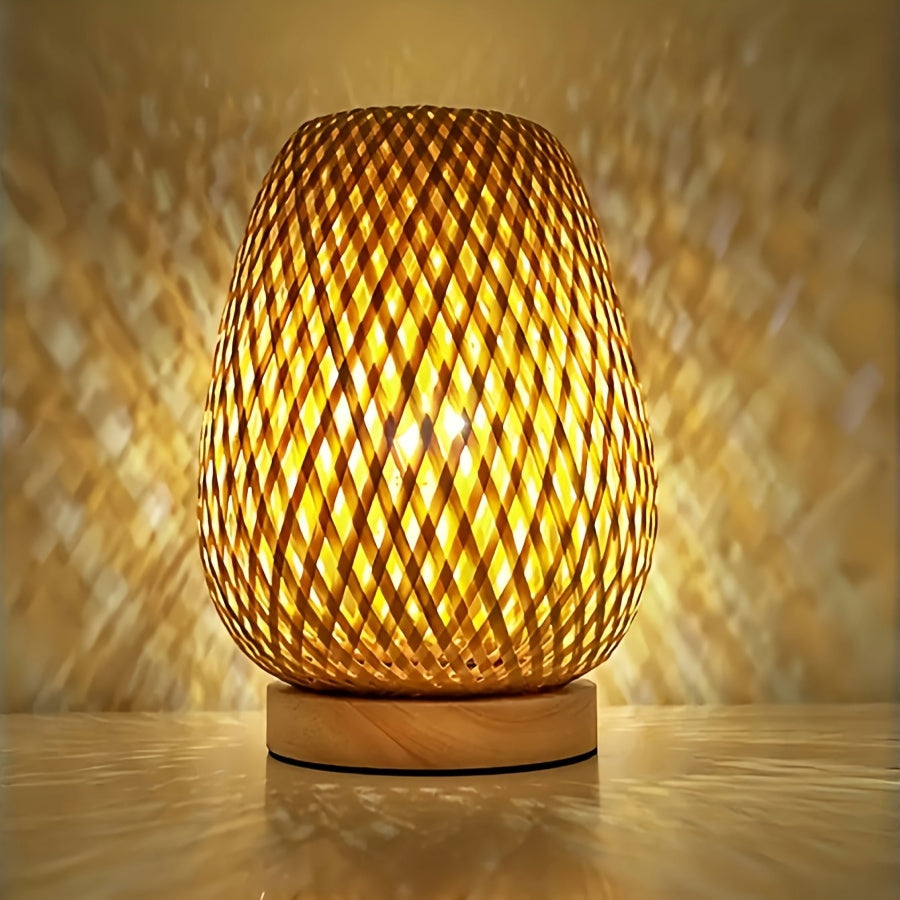 Woven Bamboo Bedside Table Lamp