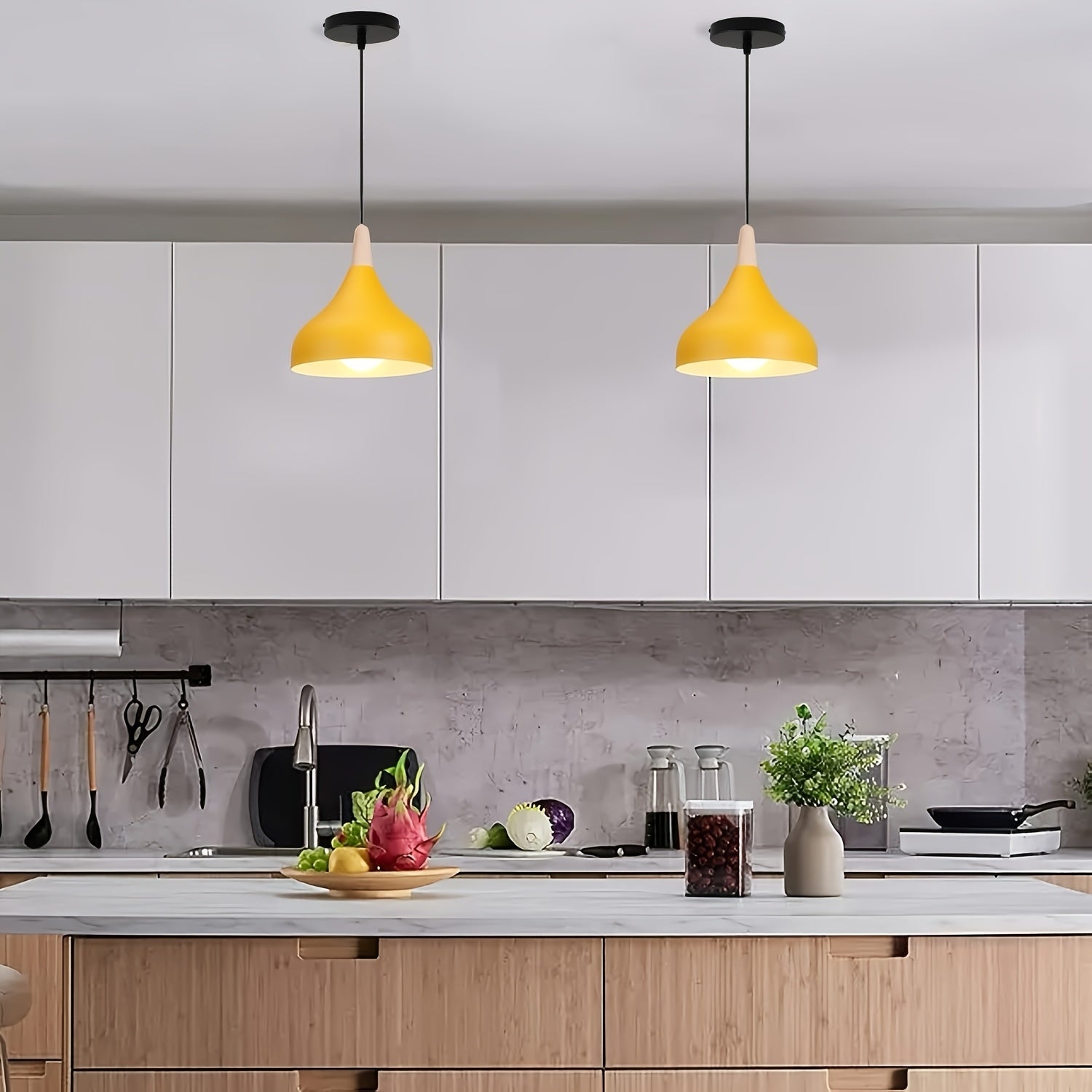 Teardrop Metal & Wood Pendant Light