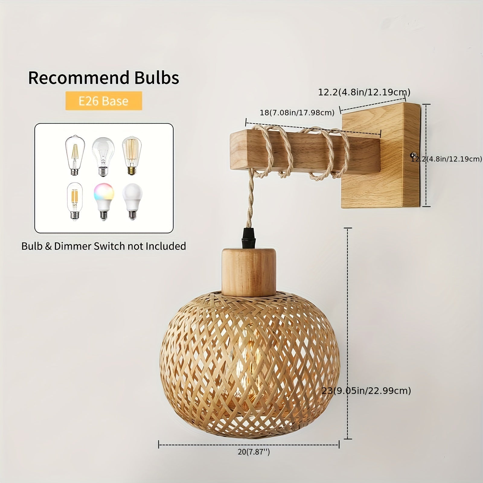 Rustic Rattan & Wood Wall Sconce