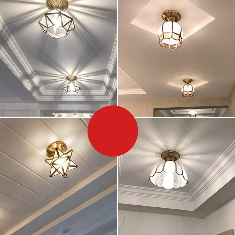 Scalloped Brass Semi-Flush Ceiling Light