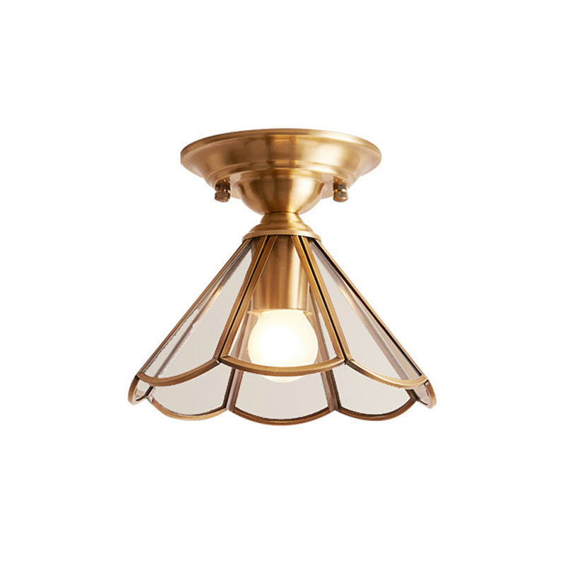 Scalloped Brass Semi-Flush Ceiling Light