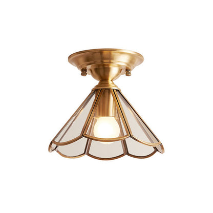 Scalloped Brass Semi-Flush Ceiling Light