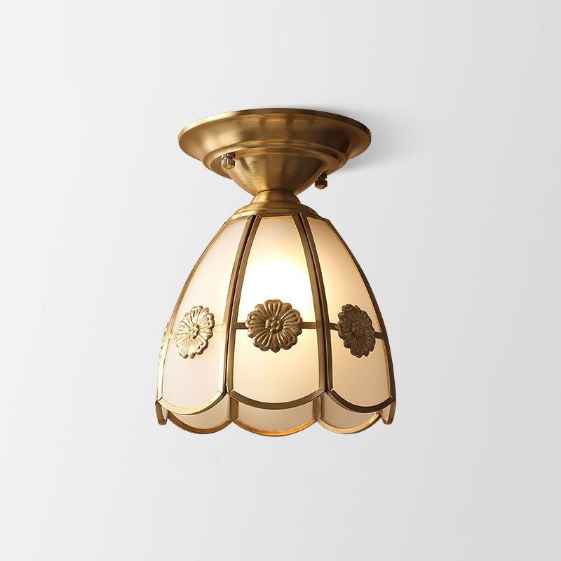 Scalloped Brass Semi-Flush Ceiling Light