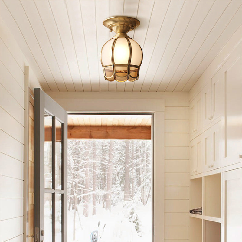 Scalloped Brass Semi-Flush Ceiling Light