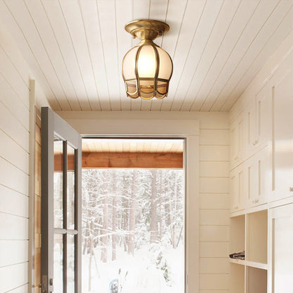 Scalloped Brass Semi-Flush Ceiling Light