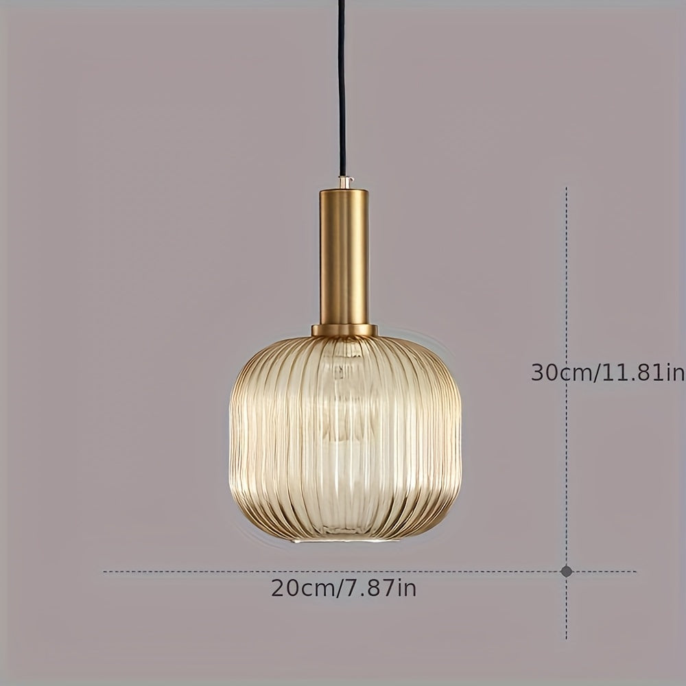 Ribbed Glass & Brass Pendant