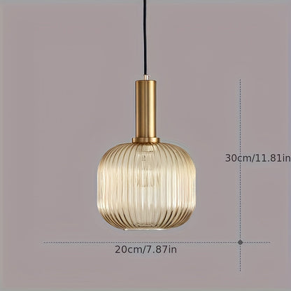 Ribbed Glass & Brass Pendant